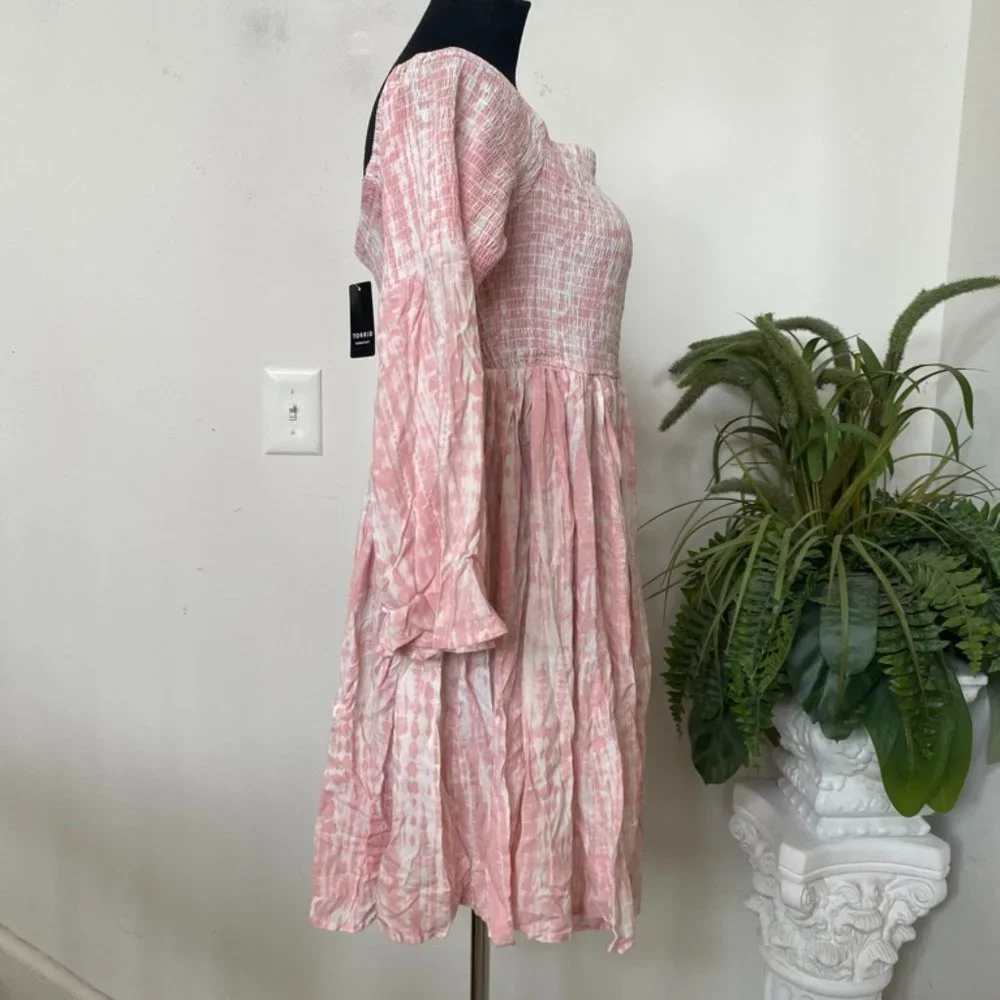 NWT Torrid Smocked Tie Dye Dress Boho Flutter Sleeve Dream Pink Plus 1X - Picture 4 of 7